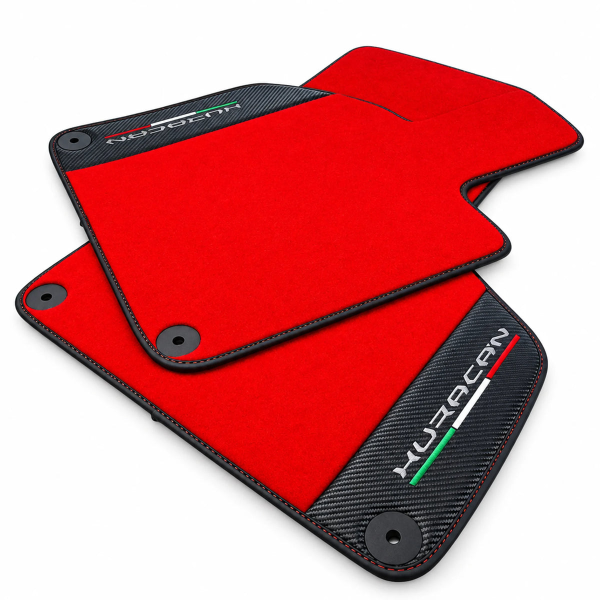 Red Floor Mats for Lamborghini Huracan With Carbon Fiber Leather - AutoWin