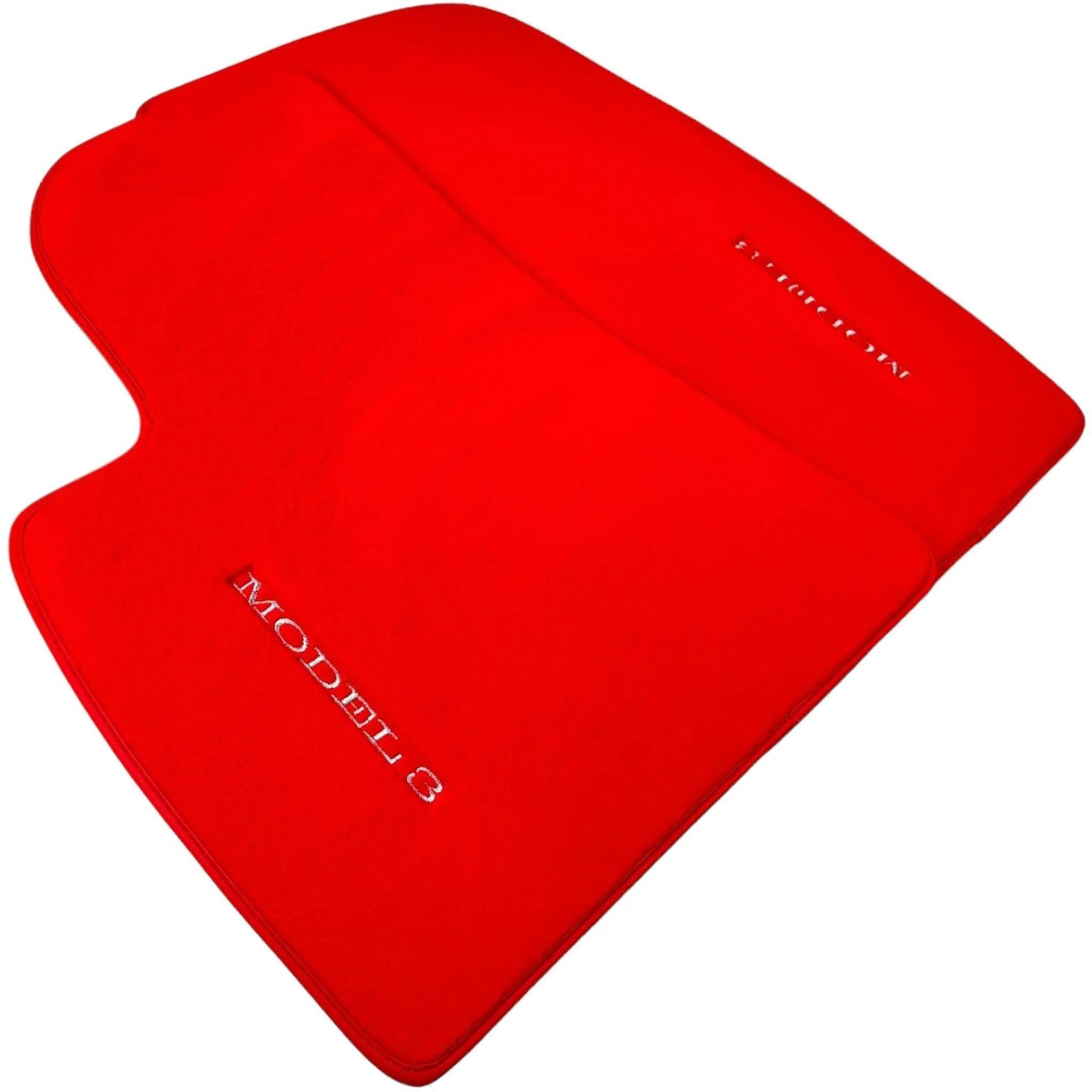 Red Floor Mats for Tesla Model 3 (2017-2023) with Red Trim - AutoWin