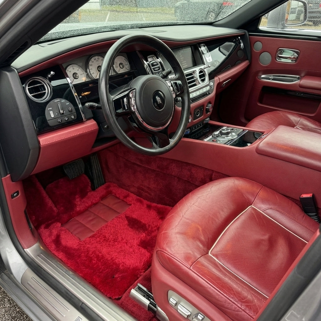 Interior look of floor mats for Red Sheepskin Floor Mats For Rolls Royce Ghost Series I (2010–2020) Er56 Design Brand