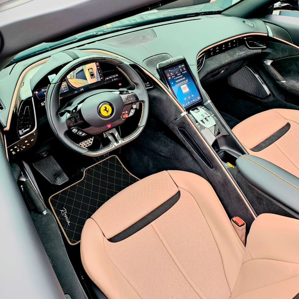 Red Sheepskin Floor Mats for Ferrari Roma (2021-2024) - AutoWin
