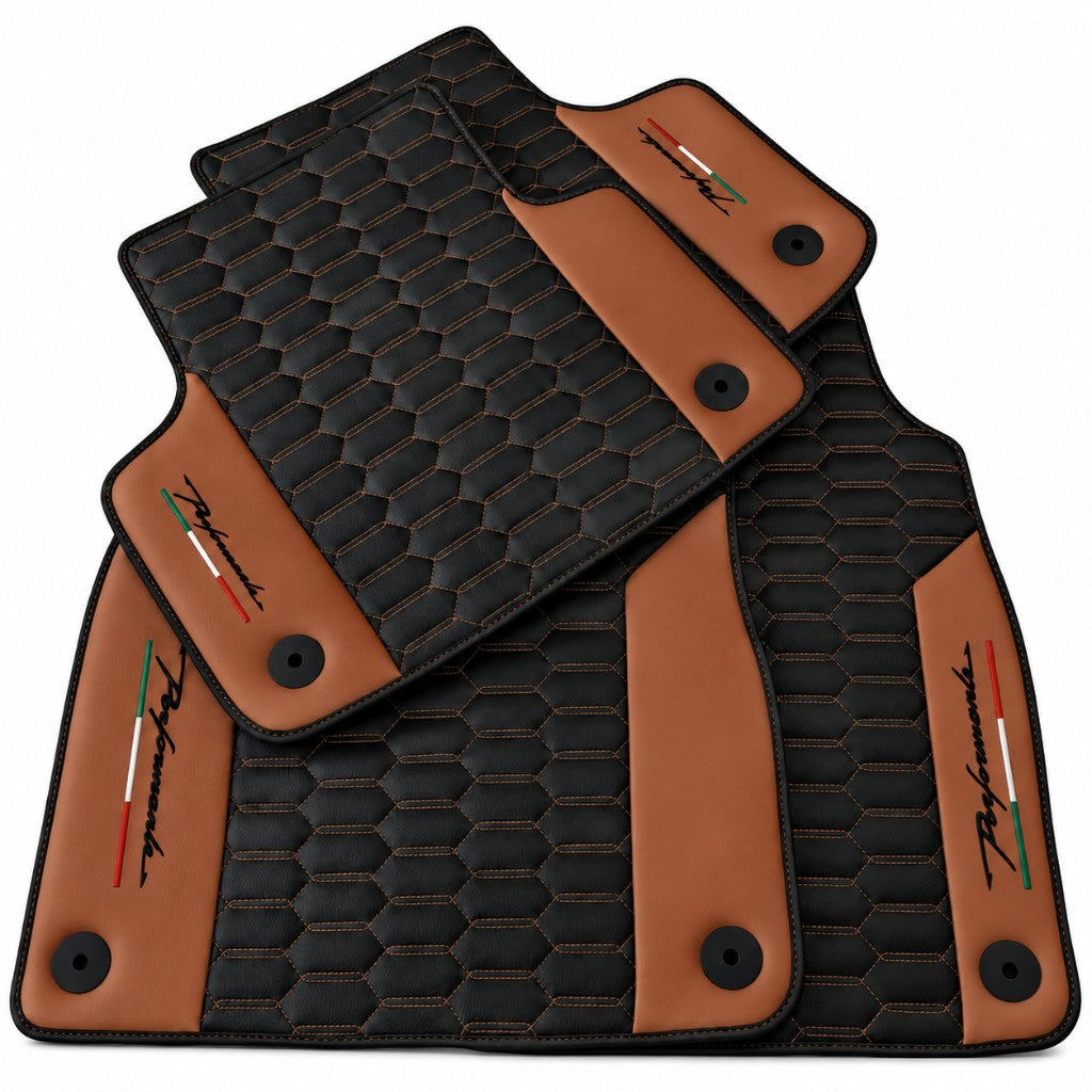 Black Floor Mats for Lamborghini Urus with Brown Leather - AutoWin