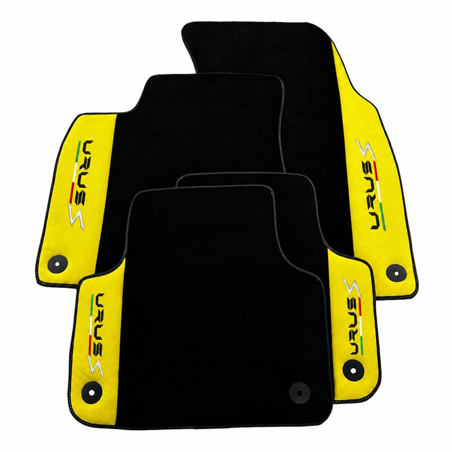Black floor mats for Lamborghini Urus S with yellow Alcantara leather
