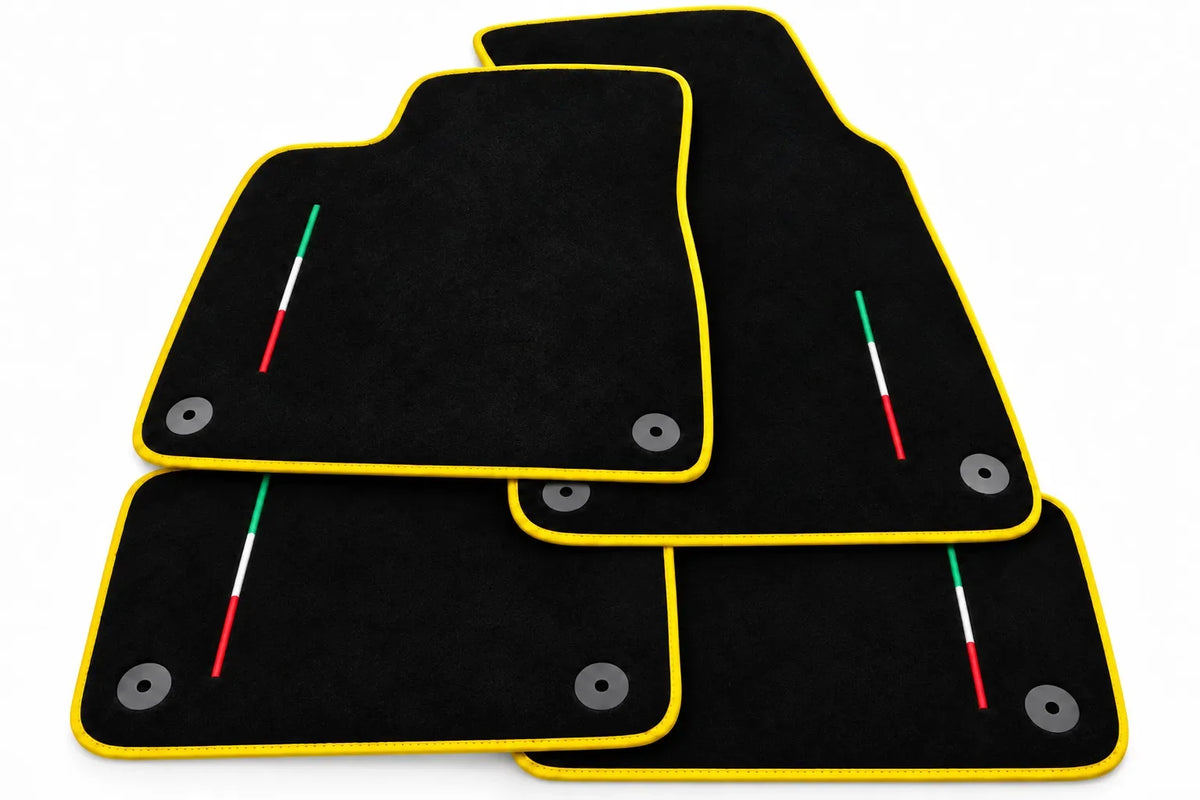 Floor Mats For Lamborghini Urus Black Tailored With Orange Rounds Carpets - Yellow trim