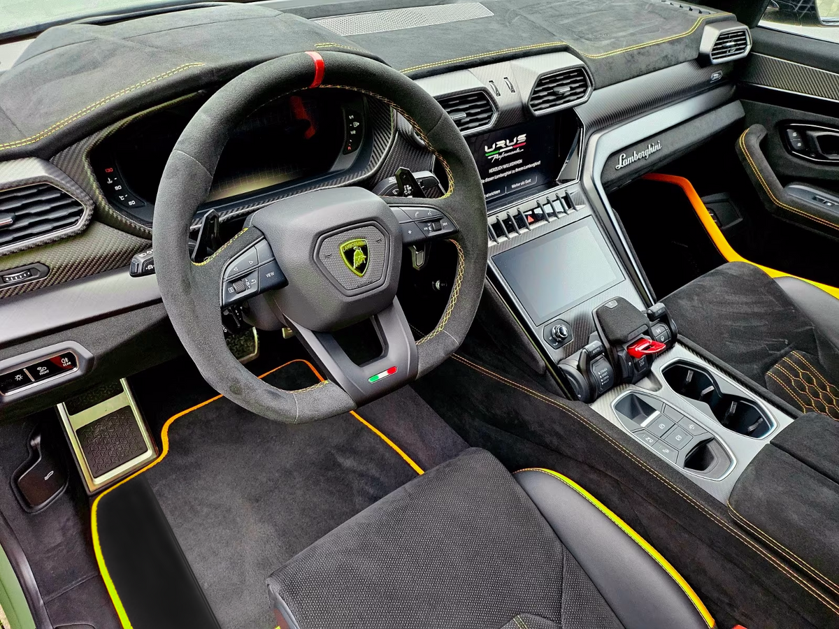 Interior look of floor mats for Customizable Black Floor Mats For Lamborghini Urus With Alcantara Leather