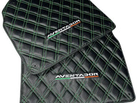 Floor Mats for Lamborghini Aventador Carbon Fiber Leather Green Stitching - AutoWin