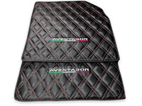 Floor Mats for Lamborghini Aventador Carbon Fiber Leather Red Stitching - AutoWin