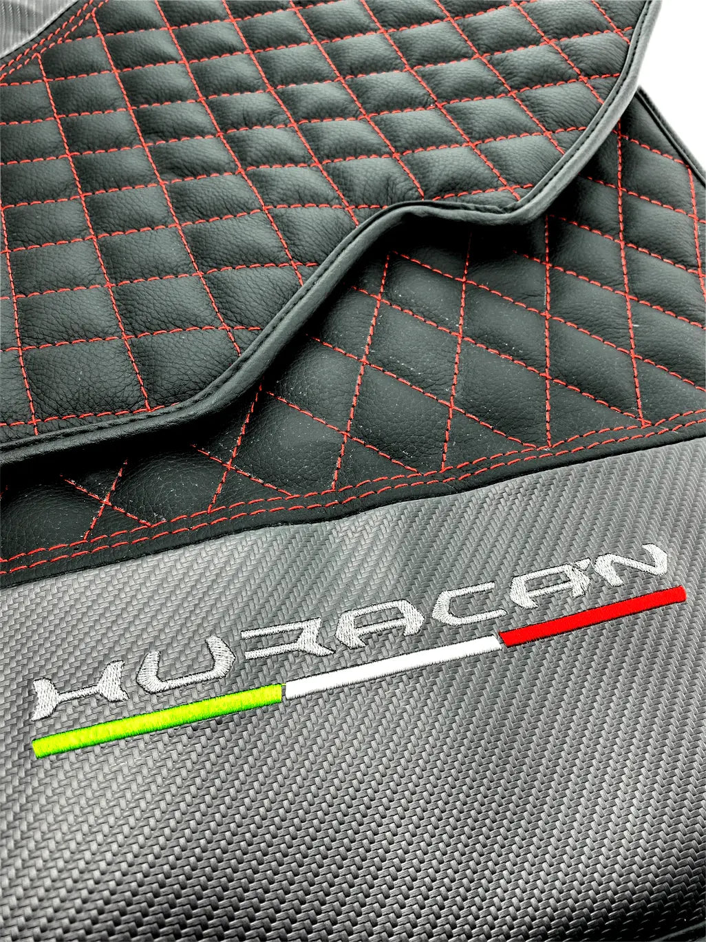 Floor Mats for Lamborghini Huracan Leather With Italian Flag and Huracan Logo - AutoWin