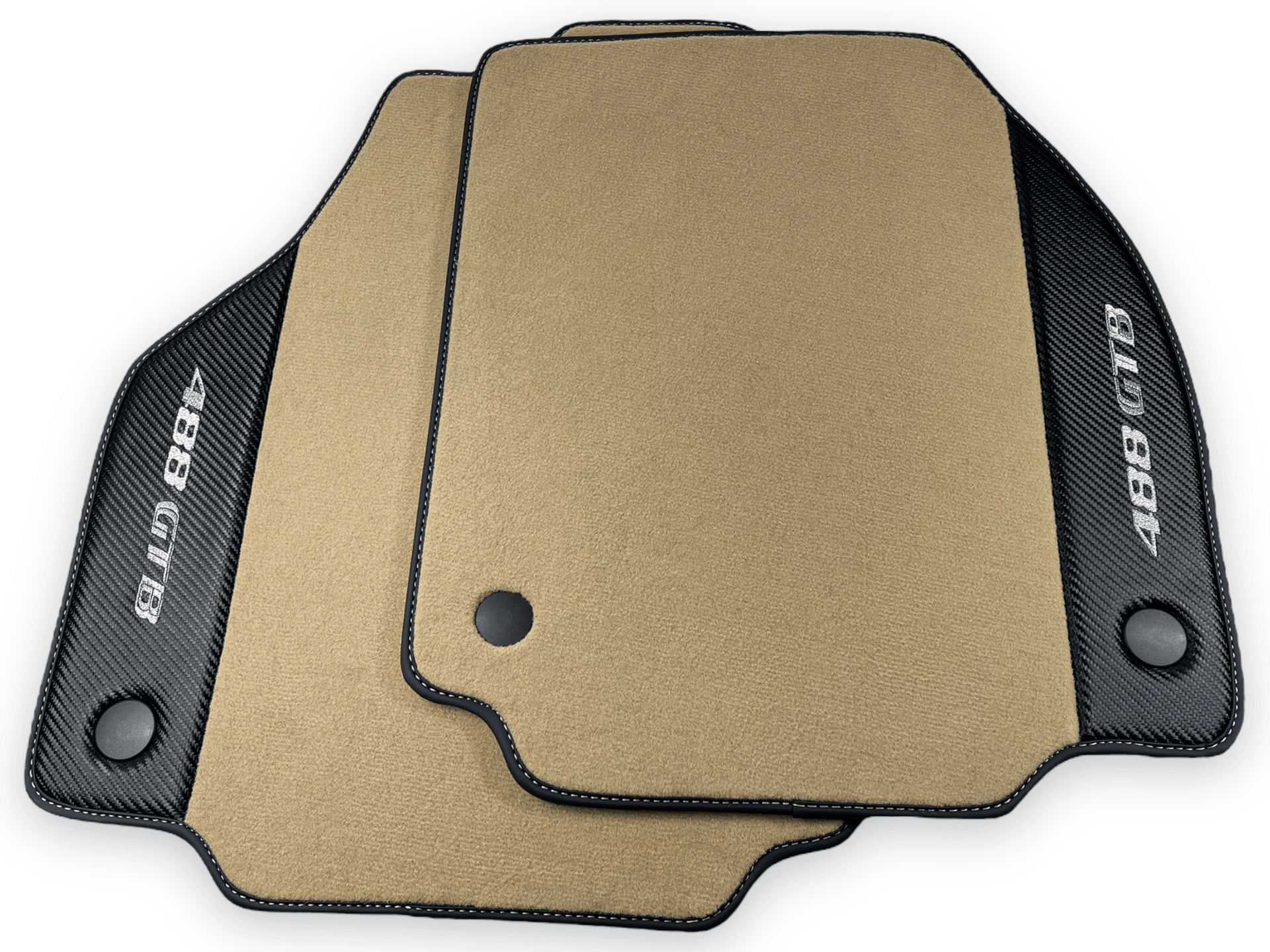 Beige Floor Mats For Ferrari 488 GTB 2016-2022 Carpets With Carbon Fiber - AutoWin