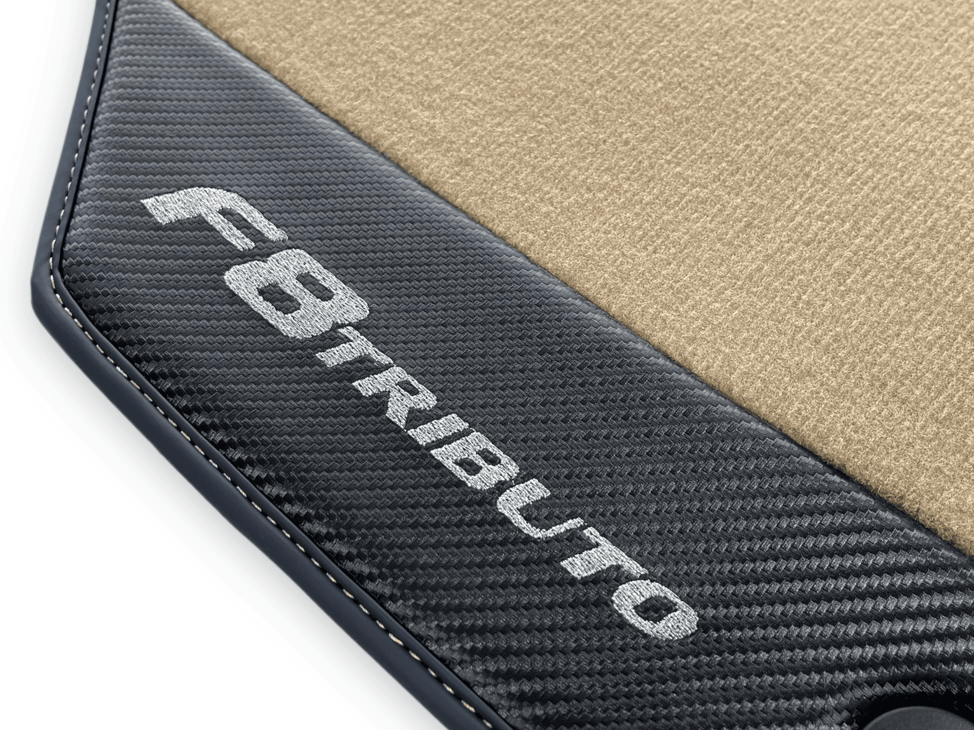 Beige Floor Mats For Ferrari F8 Tributo 2019-2022 With Carbon Leather - AutoWin