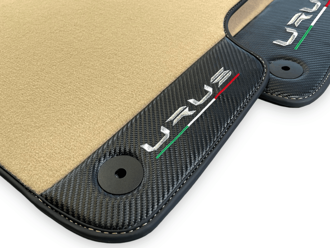 Beige Floor Mats For Lamborghini Urus With Carbon Leather - AutoWin