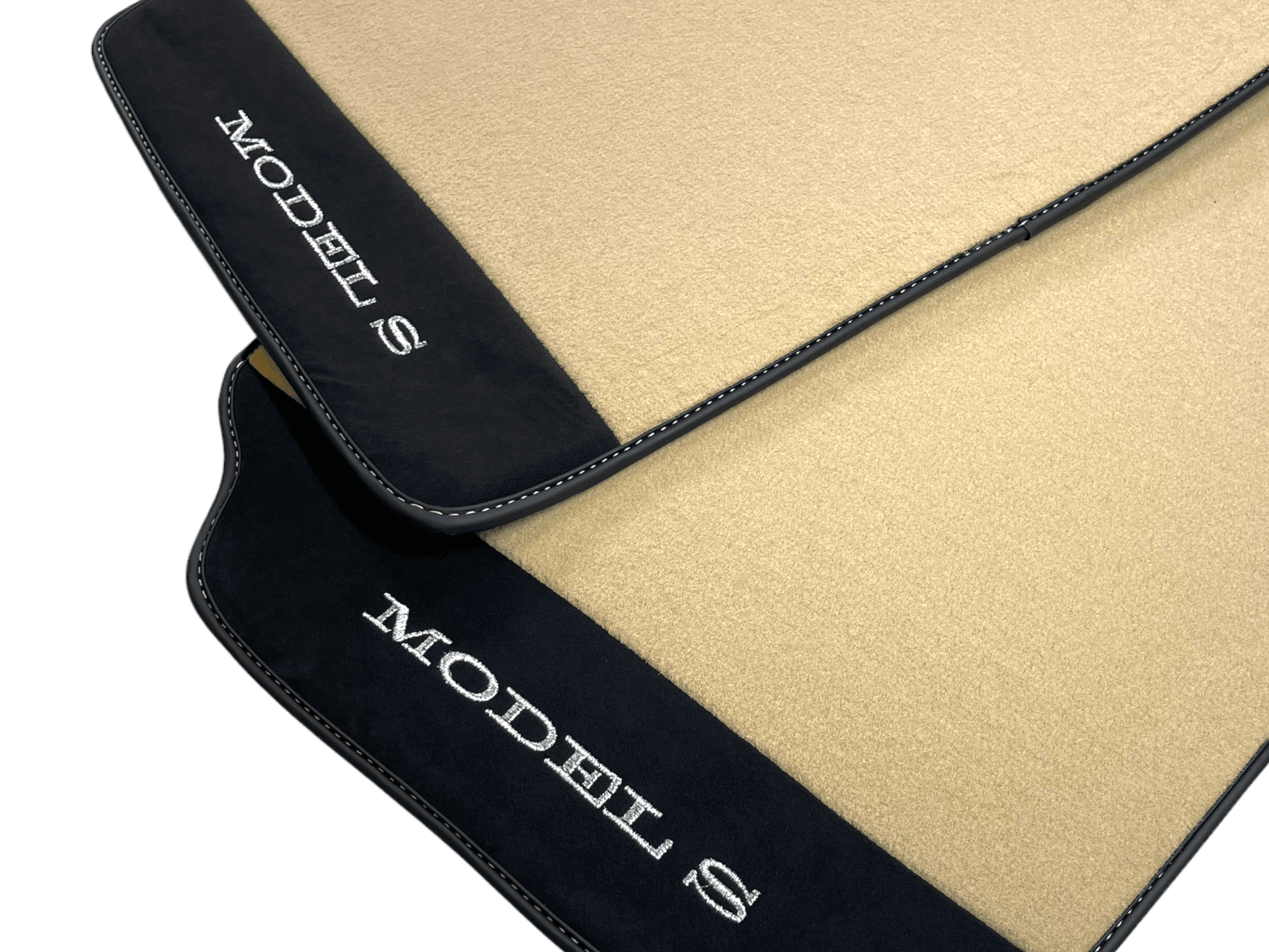 Beige Floor Mats For Tesla Model S With Alcantara Leather - AutoWin