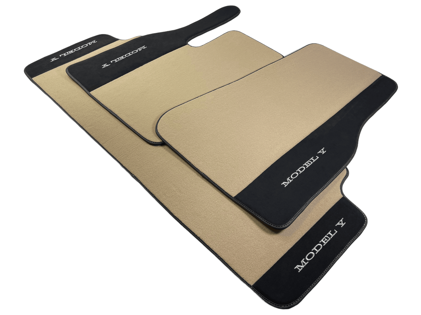 Beige Floor Mats For Tesla Model Y With Alcantara Leather - AutoWin