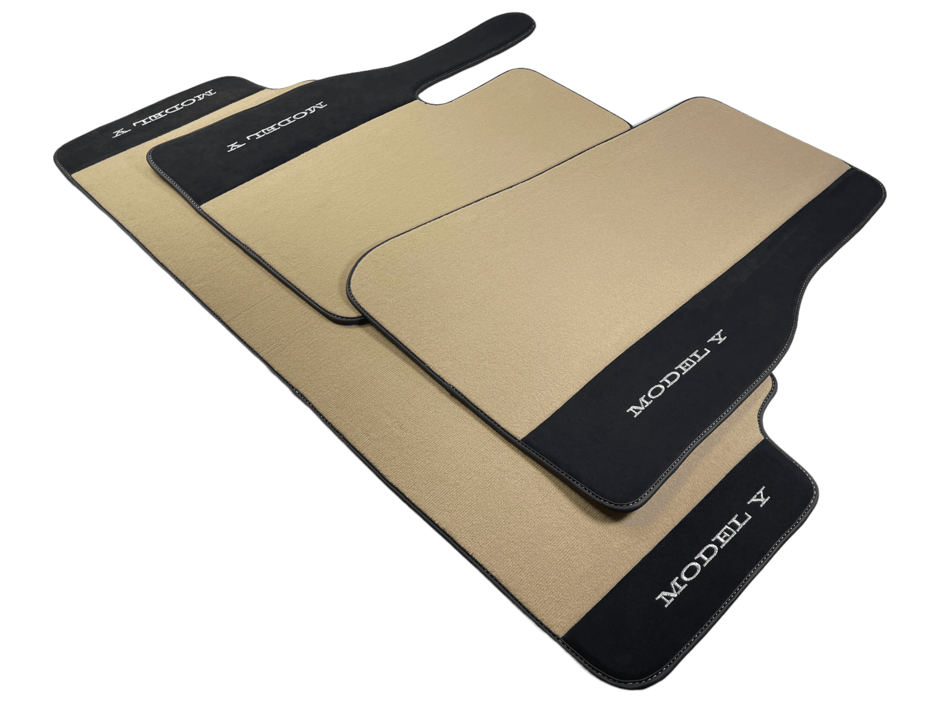 Beige Floor Mats For Tesla Model Y With Alcantara Leather - AutoWin