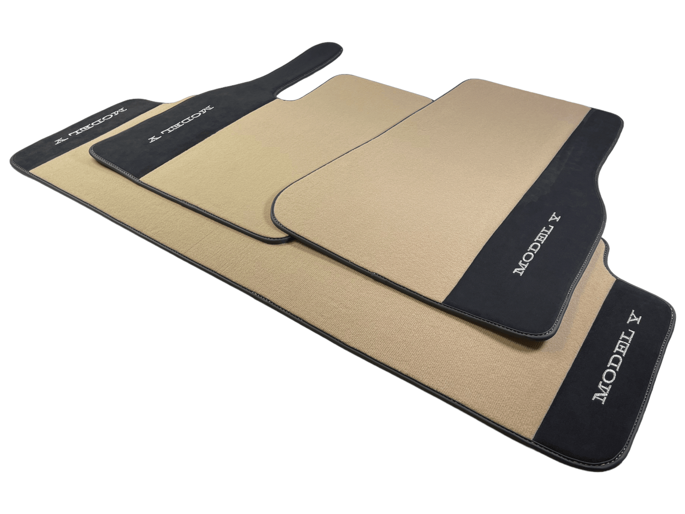 Beige Floor Mats For Tesla Model Y With Alcantara Leather - AutoWin