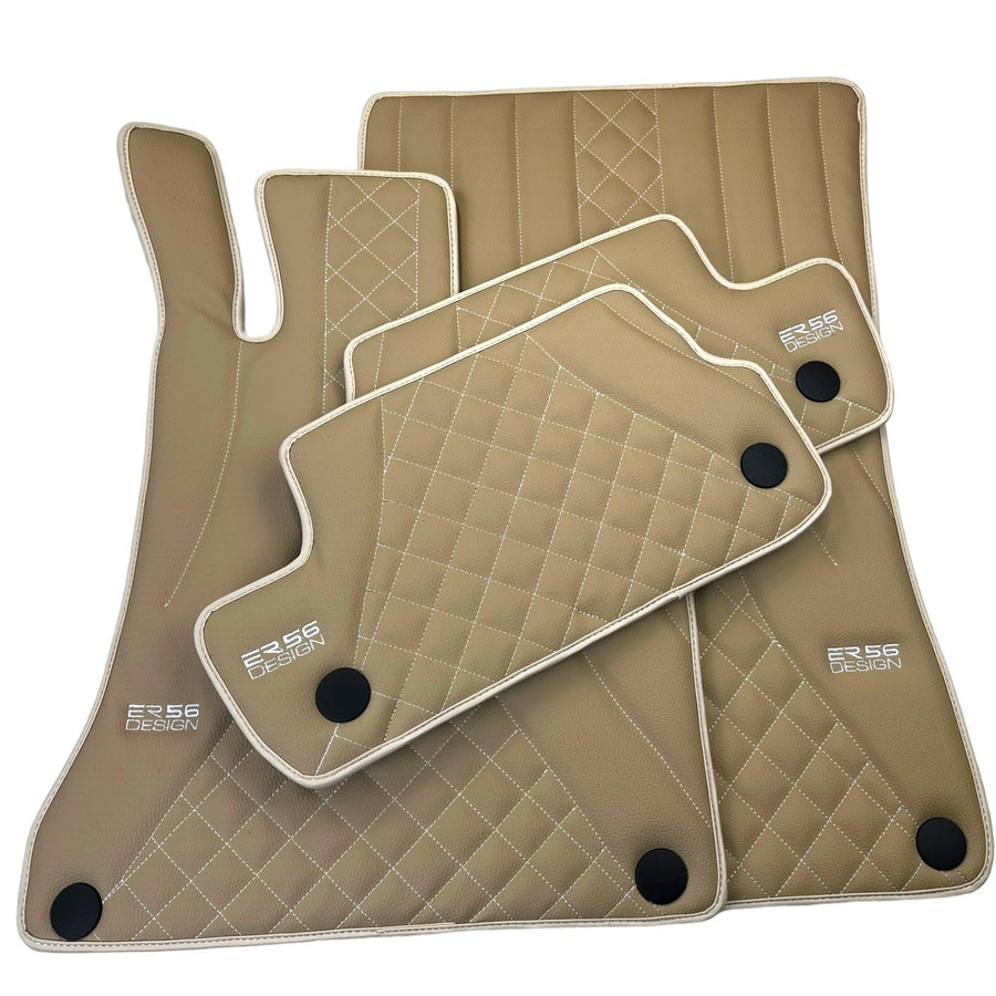 Beige Leather Floor Mats For Mercedes Benz CLK-Class A208 Convertible (1998-2003) | ER56 Design - AutoWin