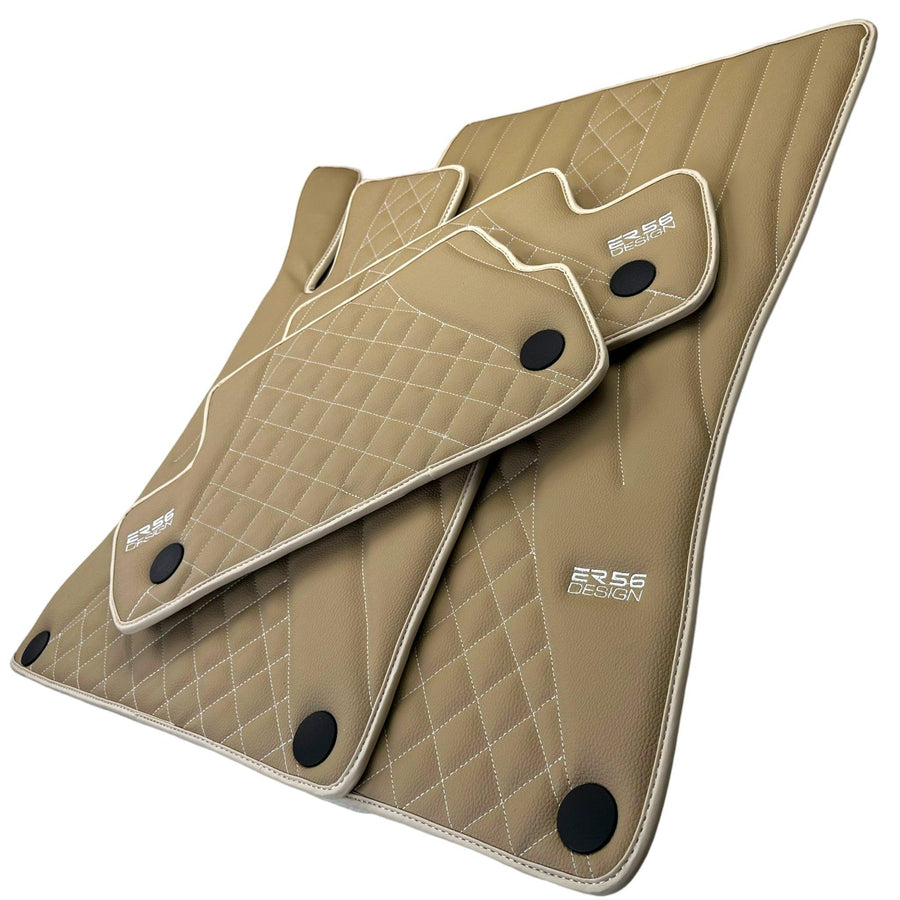 Beige Leather Floor Mats For Mercedes Benz S-Class W126 (1979-1991) | ER56 Design - AutoWin