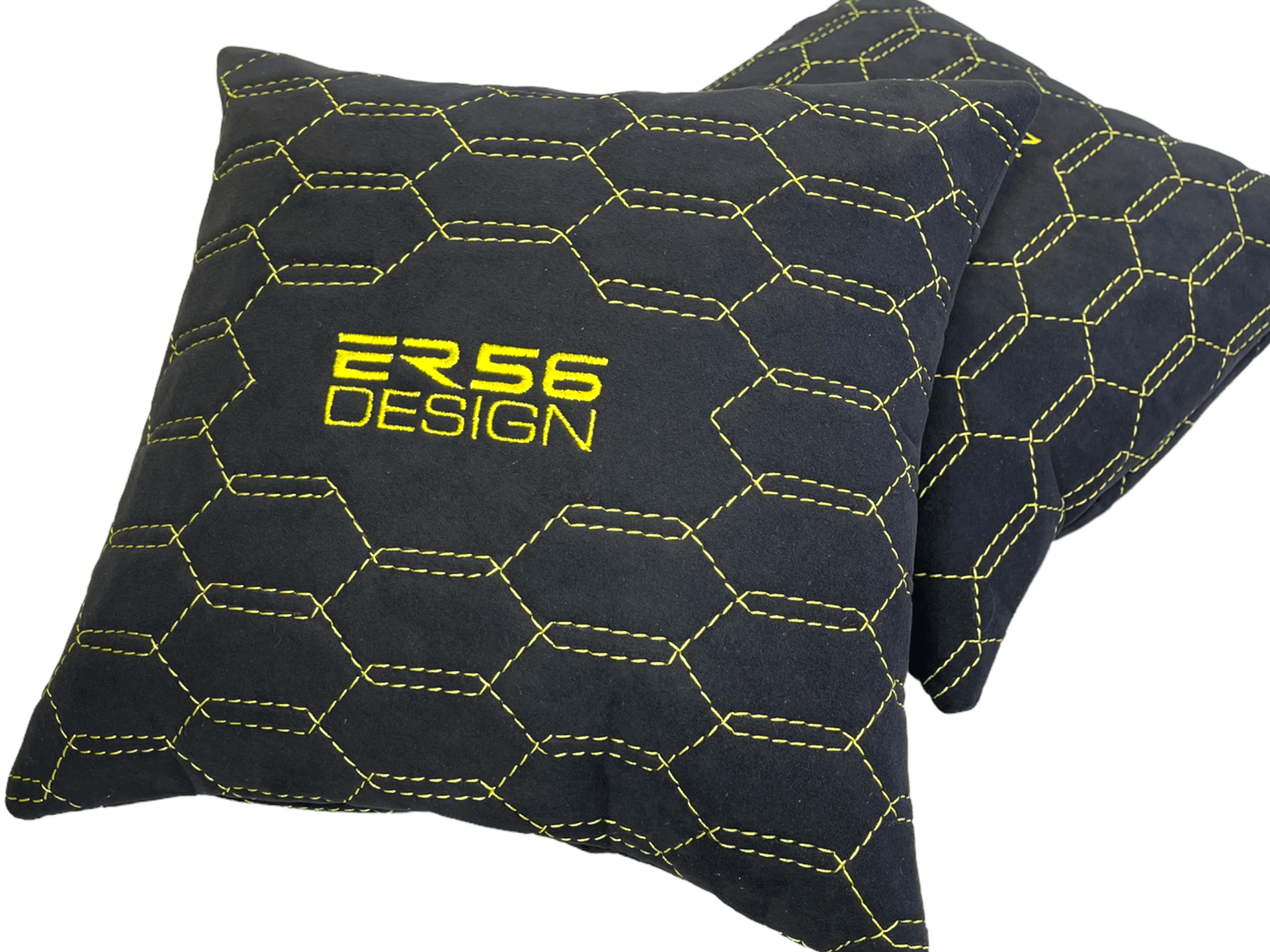 Black Alcantara Leather Pillows ER56 Design Set of 2 Yellow Sewing - AutoWin