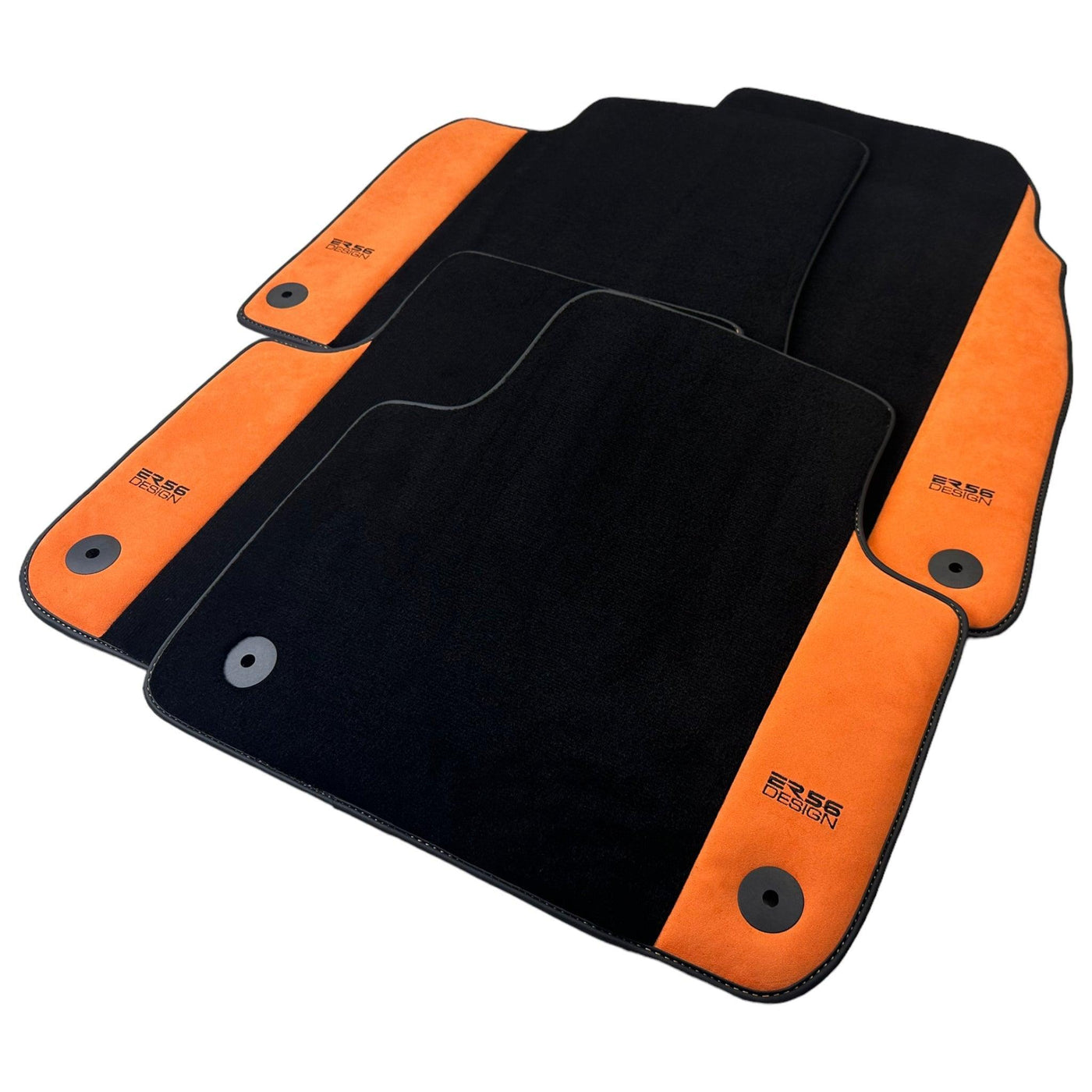 Black Floor Mats for Audi A1 3-door Hatchback 2010-2018 With Orange Alcantara | ER56 Design - AutoWin