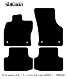 Black Floor Mats for Audi A3 - 5-door Sedan (2021 - 2024) With Orange Alcantara | ER56 Design - AutoWin