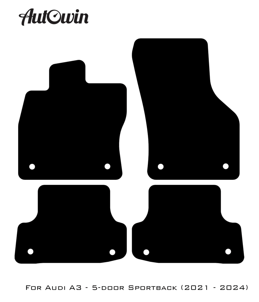 Black Floor Mats for Audi A3 - 5-door Sportback (2021 - 2024) With Orange Alcantara | ER56 Design - AutoWin