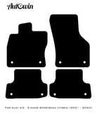 Black Floor Mats for Audi A3 - 5-door Sportback Hybrid (2021 - 2024) With Orange Alcantara | ER56 Design - AutoWin