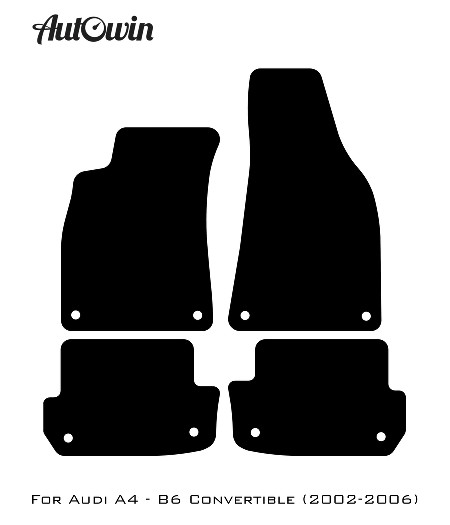 Black Floor Mats for Audi A4 - B6 Convertible (2002-2006) With Orange Alcantara | ER56 Design - AutoWin