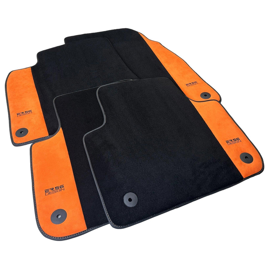 Black Floor Mats for Audi A4 - B9 Sedan (2019-2023) With Orange Alcantara | ER56 Design - AutoWin