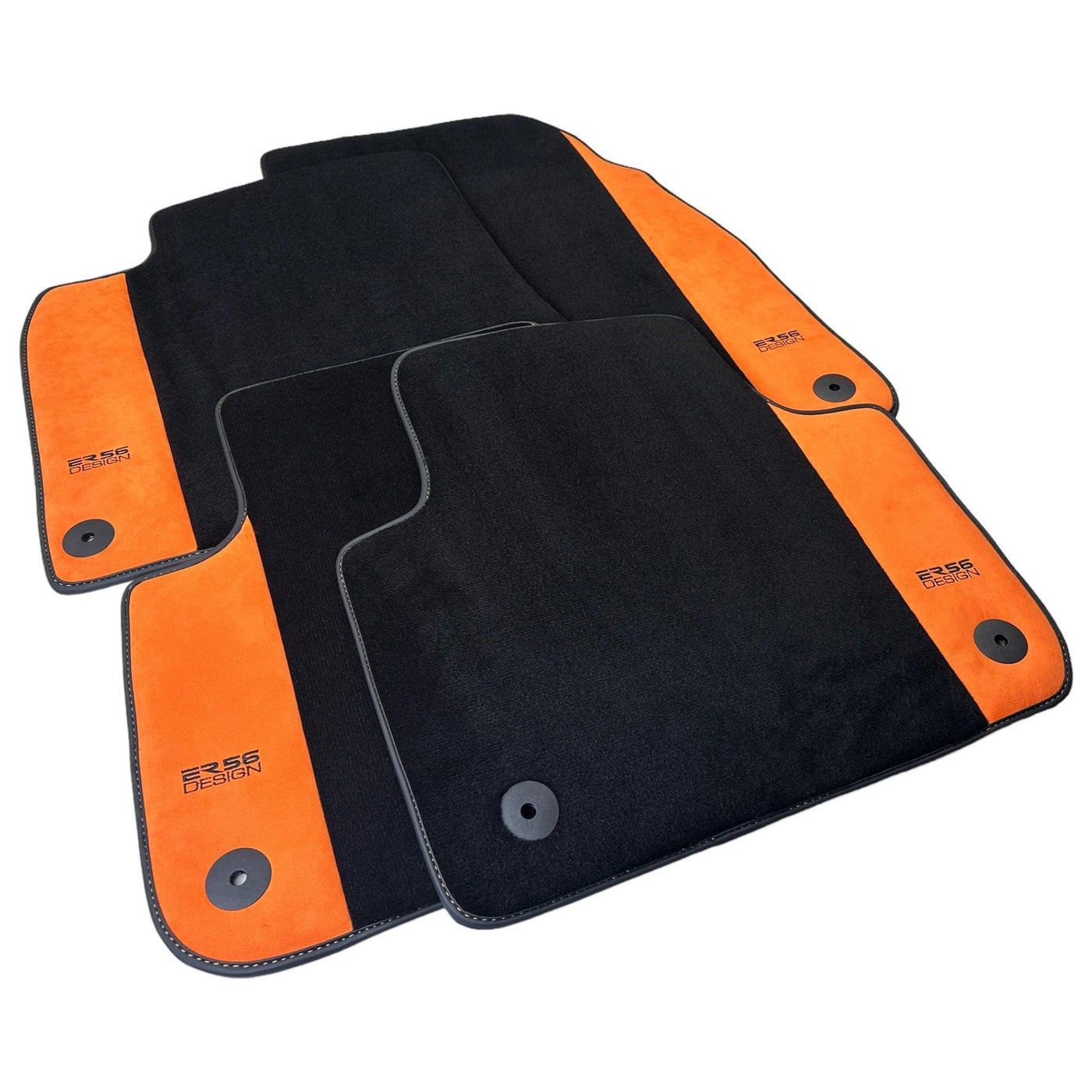 Black Floor Mats for Audi A6 - C6 Allroad Quattro Long (2006-2008) With Orange Alcantara | ER56 Design - AutoWin