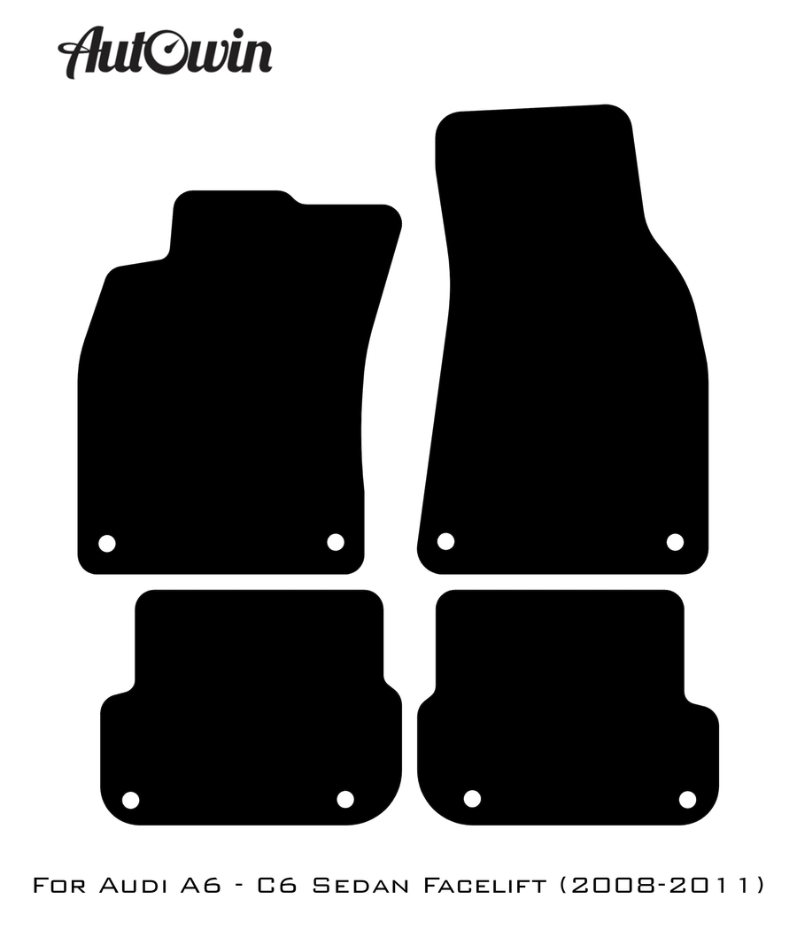 Black Floor Mats for Audi A6 - C6 Sedan Facelift (2008-2011) With Orange Alcantara | ER56 Design - AutoWin