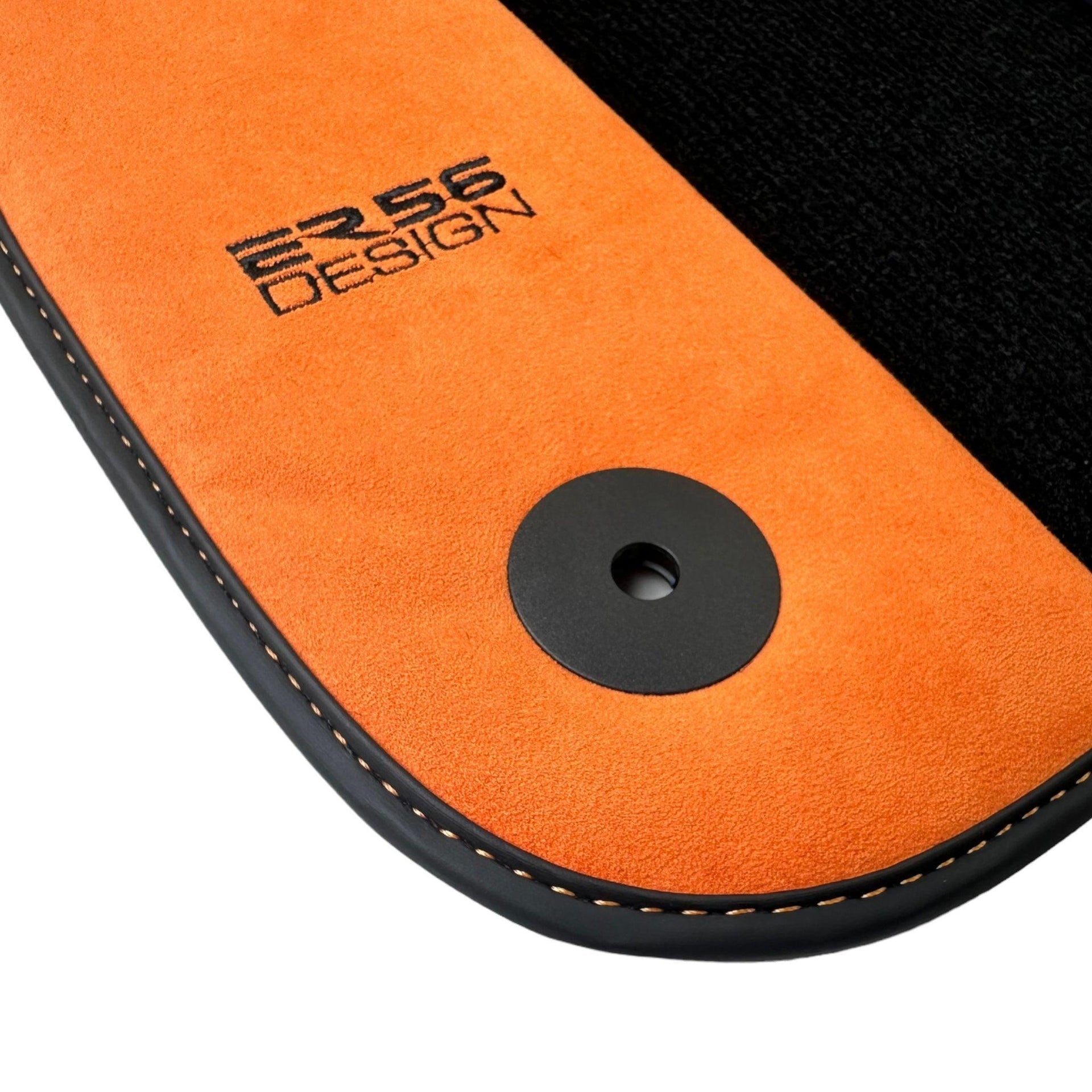Black Floor Mats for Audi A6 - C6 Sedan Facelift (2008-2011) With Orange Alcantara | ER56 Design - AutoWin