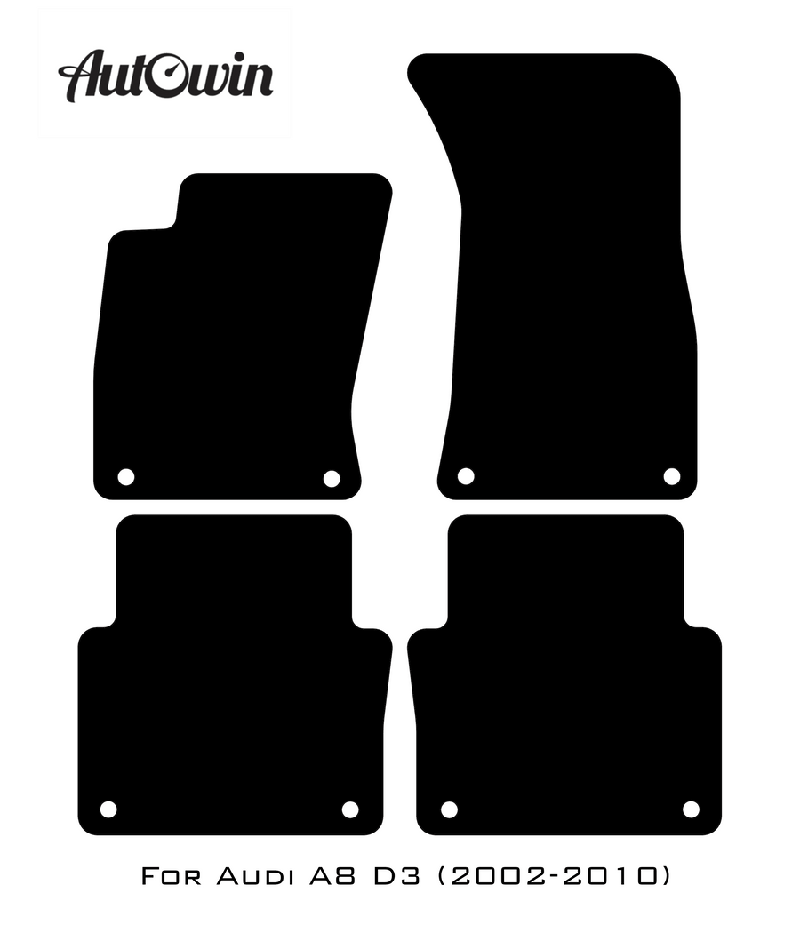 Black Floor Mats for Audi A8 D3 (2002-2010) With Orange Alcantara | ER56 Design - AutoWin