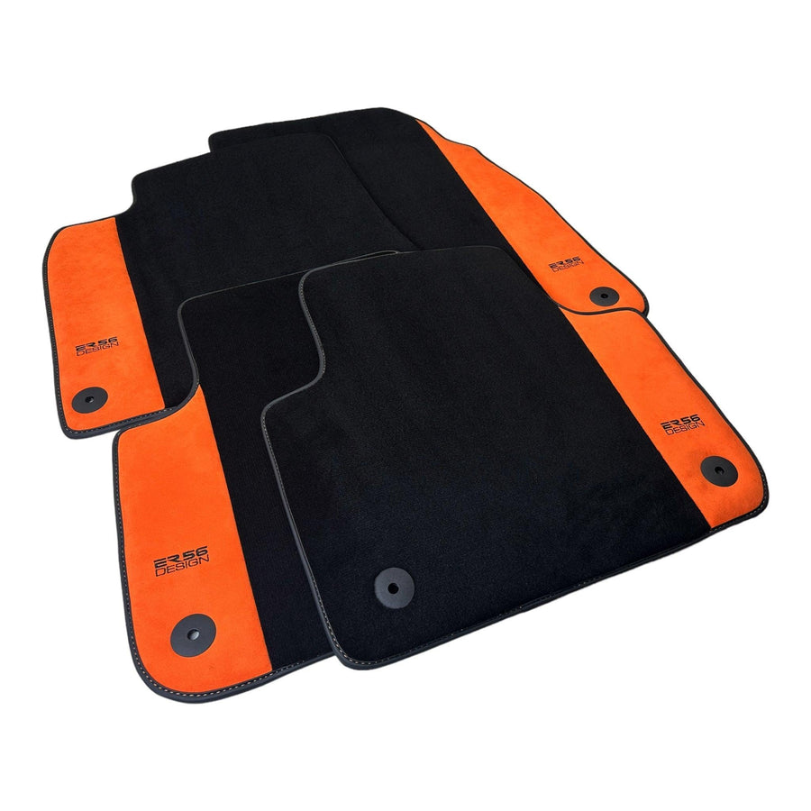 Black Floor Mats for Audi A8 D5 Long (2017-2023) With Orange Alcantara | ER56 Design - AutoWin