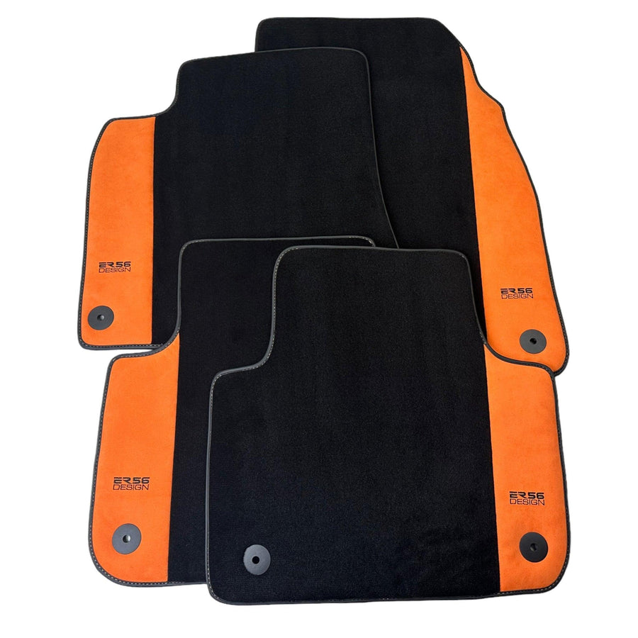 Black Floor Mats for Audi Q4 E-tron (2021-2024) With Orange Alcantara | ER56 Design - AutoWin