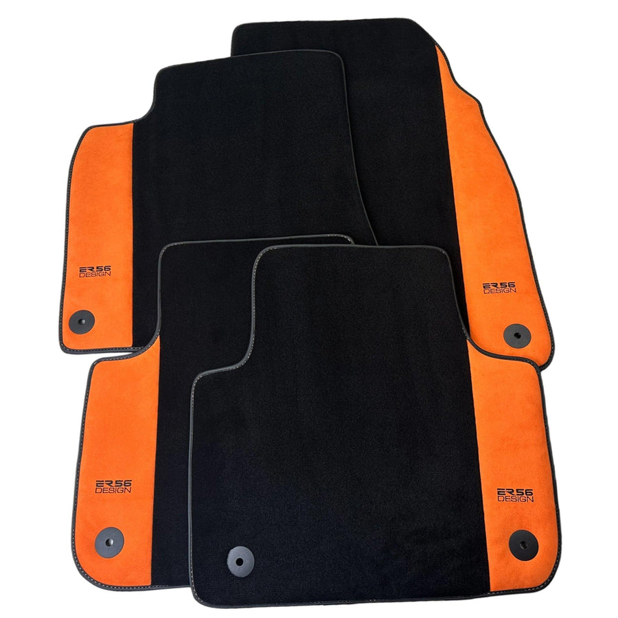 Black Floor Mats for Audi Q7 4L (2006-2015) With Orange Alcantara | ER56 Design - AutoWin