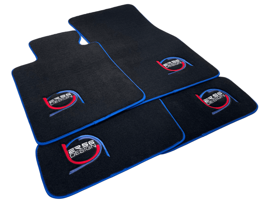 Black Floor Mats For BMW 3 Series E91 5-door Touring ER56 Design Limited Edition Blue Trim - AutoWin