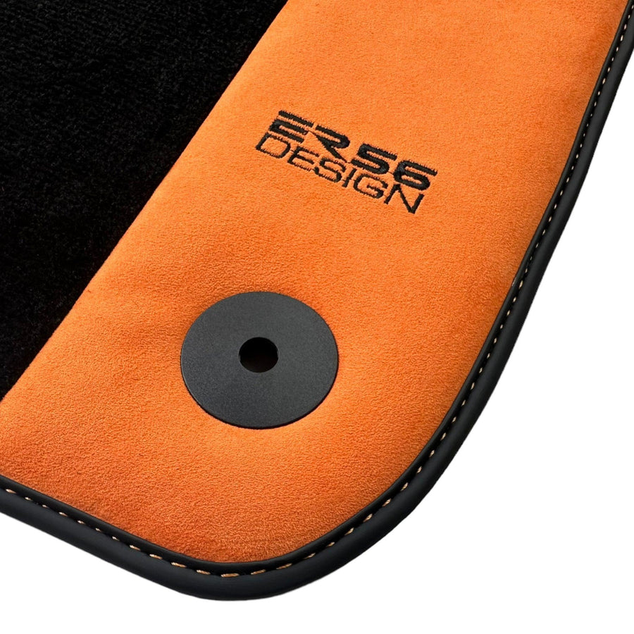 Black Floor Mats for e-tron (2019-2024) With Orange Alcantara | ER56 Design - AutoWin