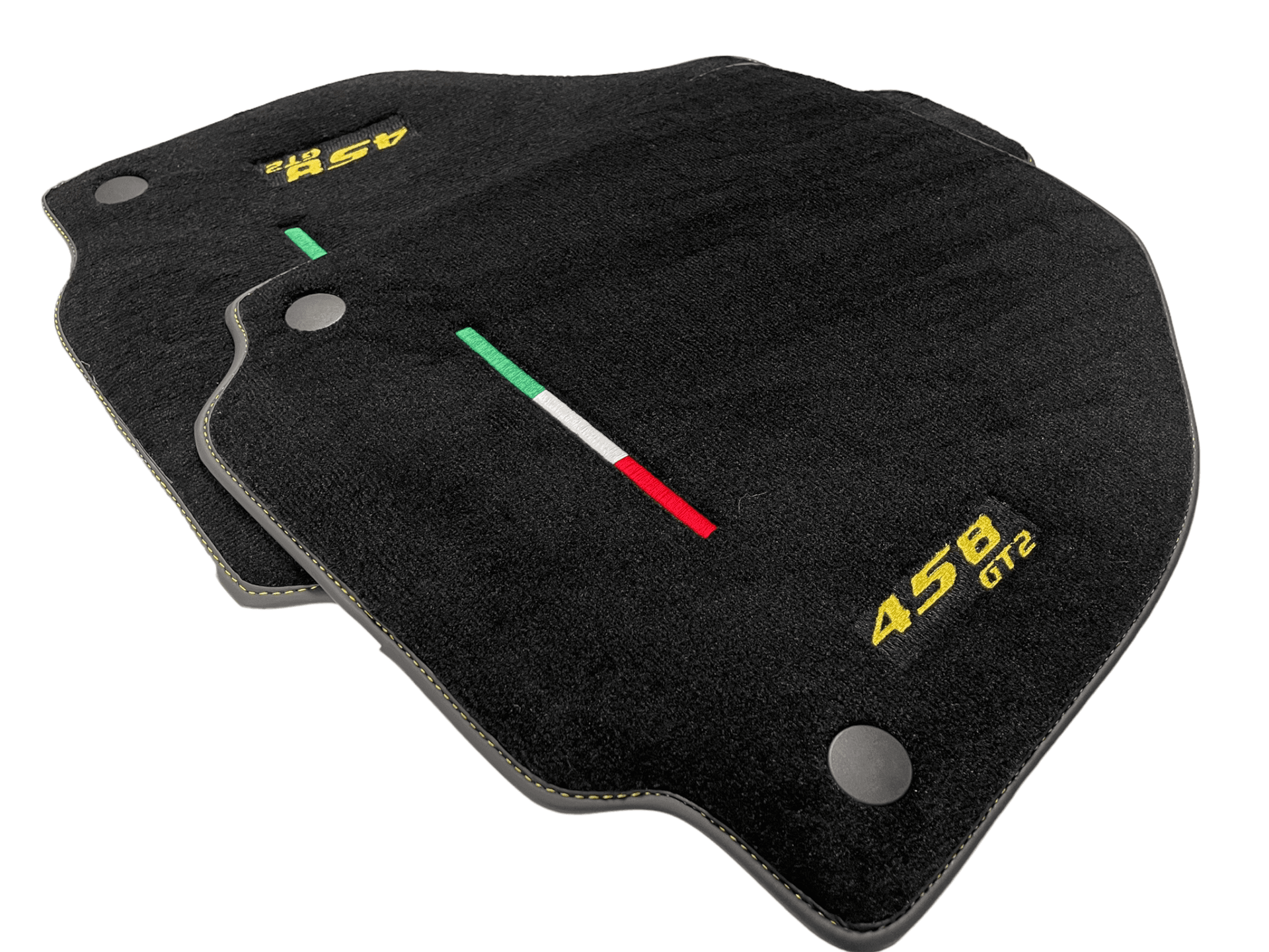 Black Floor Mats For Ferrari 458 Gt2 2012-2015 Yellow Sewing - AutoWin