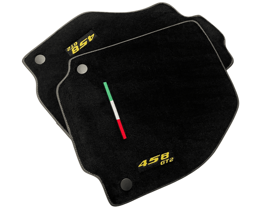 Black Floor Mats For Ferrari 458 Gt2 2012-2015 Yellow Sewing - AutoWin