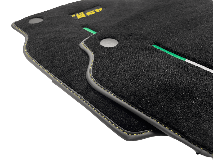 Black Floor Mats For Ferrari 458 Gt2 2012-2015 Yellow Sewing - AutoWin