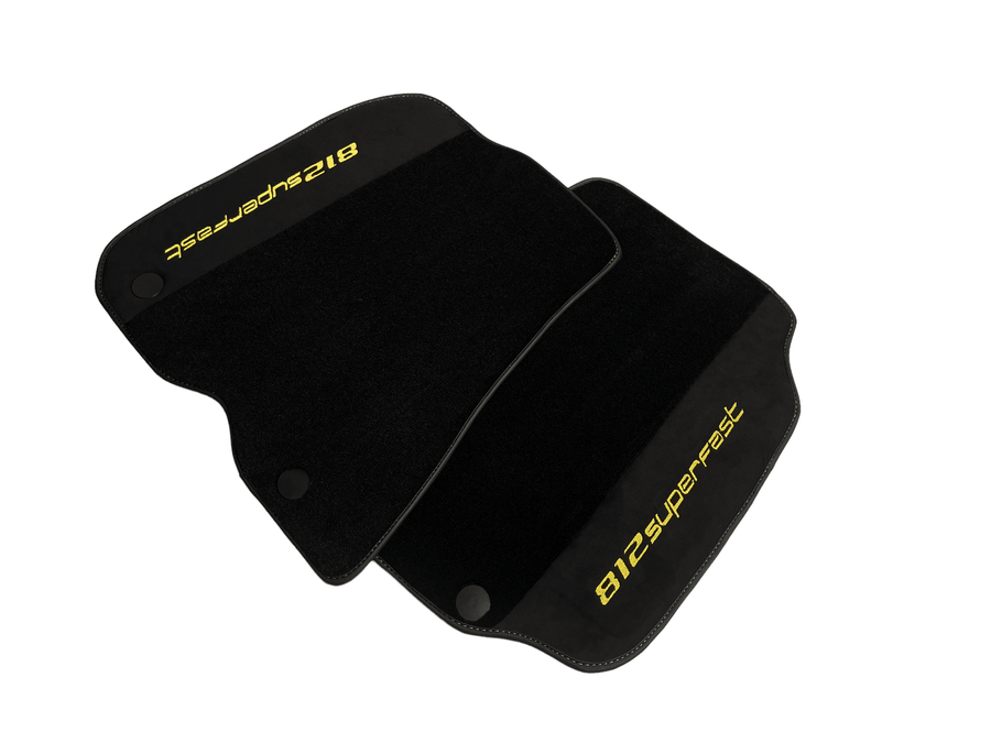 Black Floor Mats For Ferrari 812 Superfast With Alcantara Leather Yellow Edition - AutoWin