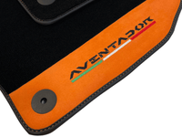 Black Floor Mats for Lamborghini Aventador With Orange Alcantara Leather - AutoWin