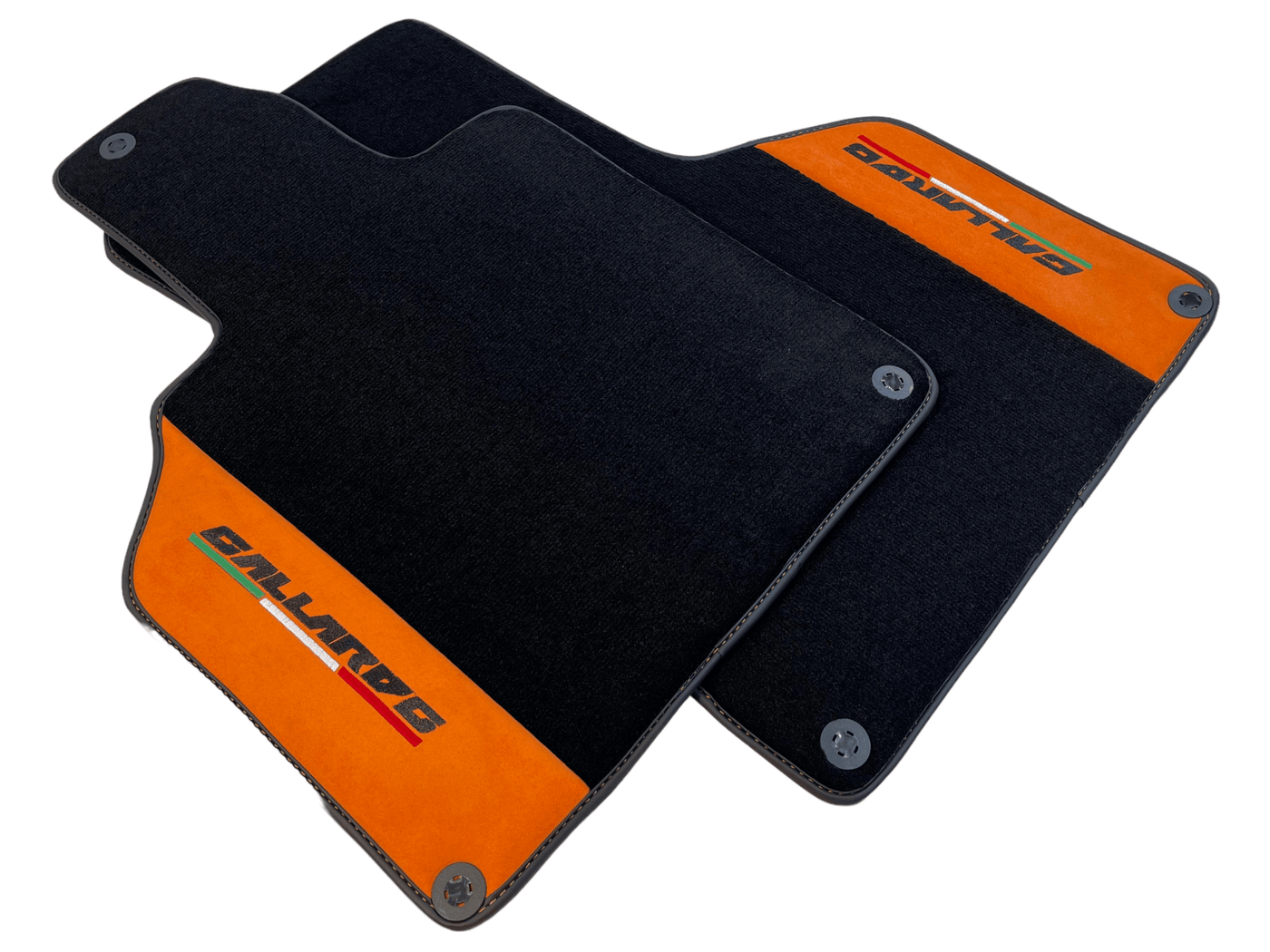 Black Floor Mats for Lamborghini Gallardo With Orange Alcantara Leather - AutoWin