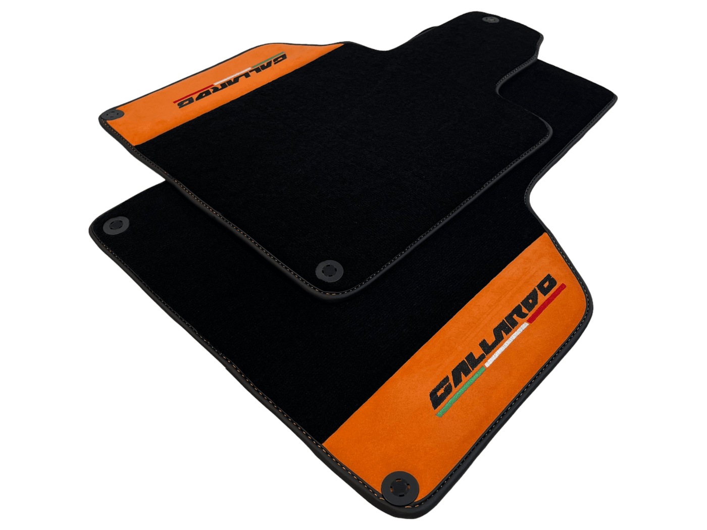 Black Floor Mats for Lamborghini Gallardo With Orange Alcantara Leather - AutoWin