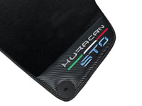 Huracan STO Black Mats: Carbon Fiber Leather & Orange Sewing