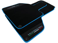 Black Floor Mats for Lamborghini Huracan With Alcantara Leather Light Blue Trim - AutoWin