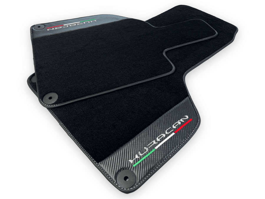 Black Floor Mats for Lamborghini Huracan With Carbon Fiber Leather - AutoWin
