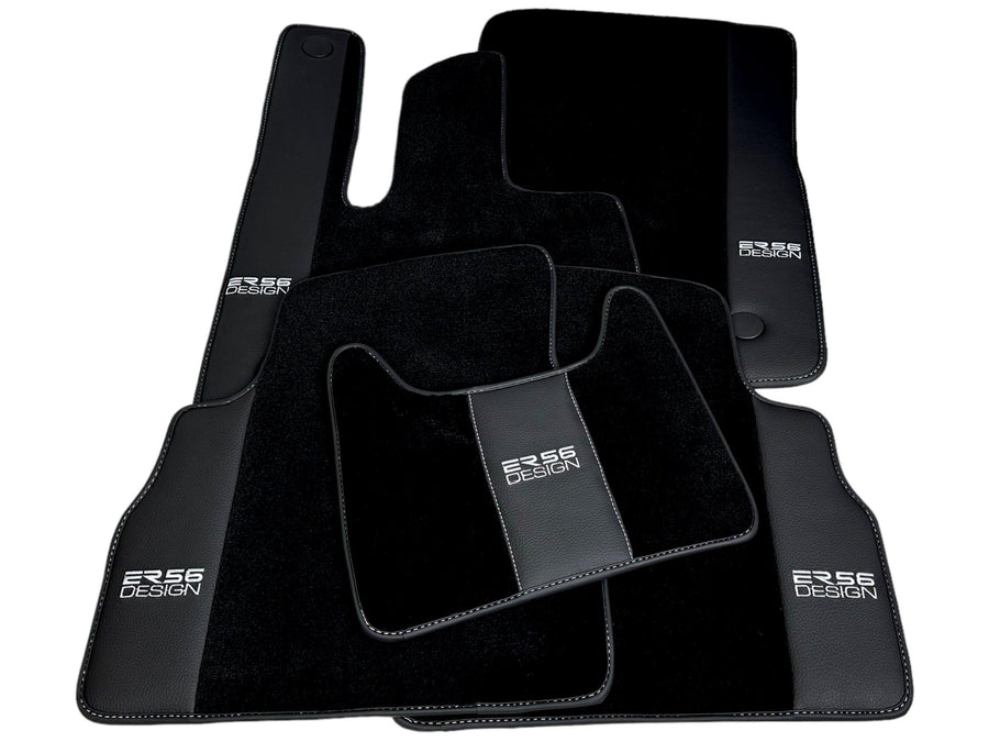 Black Floor Mats For Mercedes-Benz G Class 2019-2022 W463 With Leather Borders ER56 Design - AutoWin