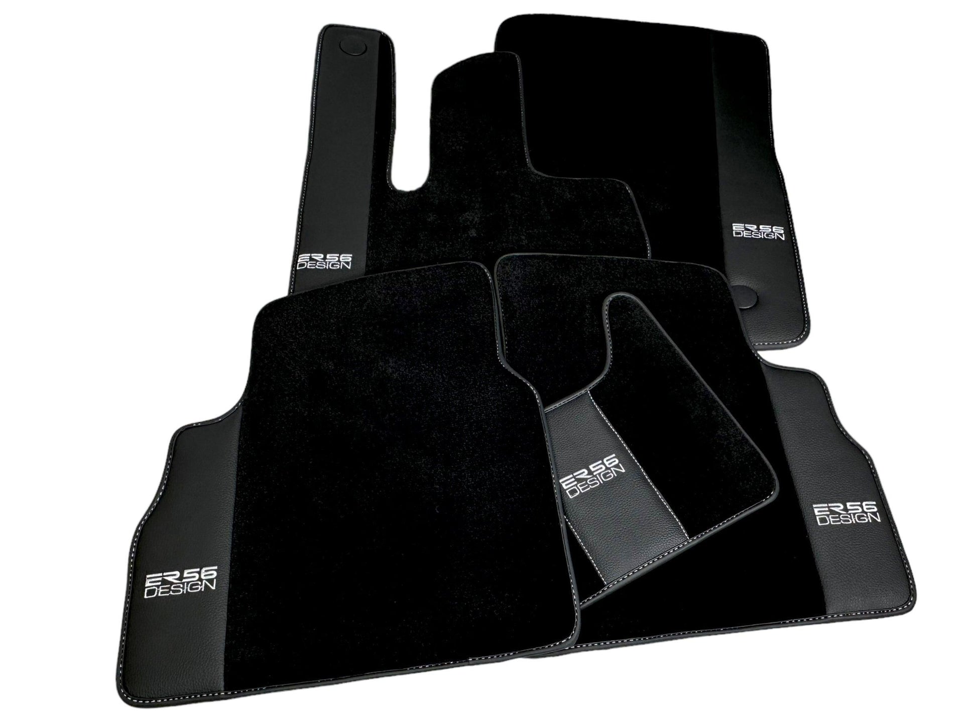 Black Floor Mats For Mercedes-Benz G Class 2019-2022 W463 With Leather Borders ER56 Design - AutoWin