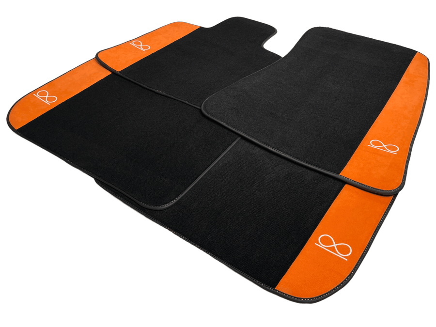 Black Floor Mats For Rolls Royce Black Badge Cullinan Orange Alcantara Leather - AutoWin