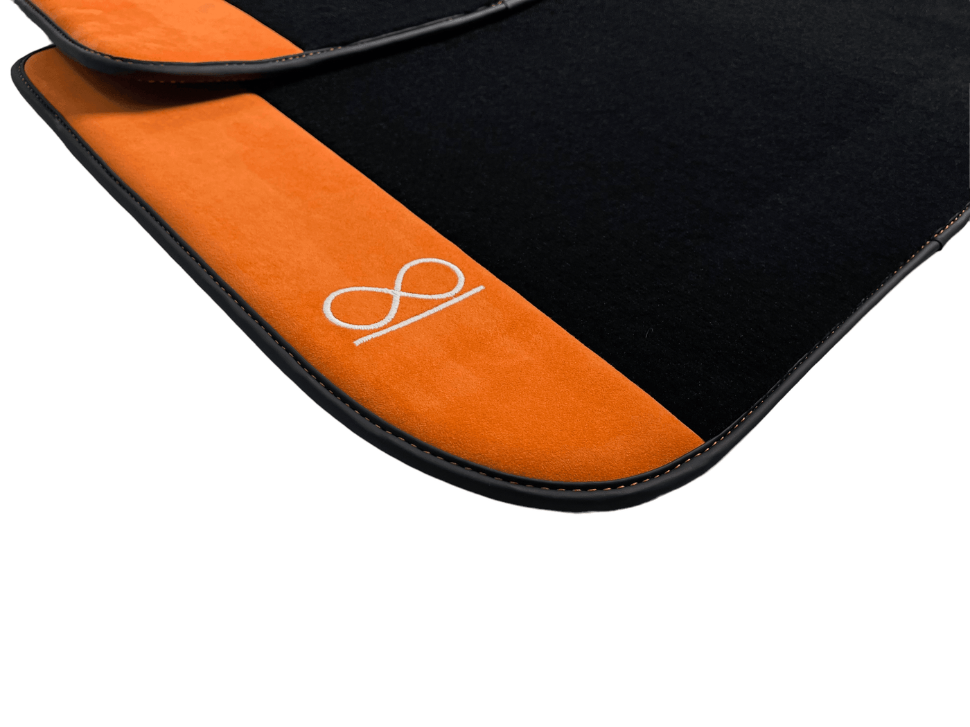 Black Floor Mats For Rolls Royce Black Badge Cullinan Orange Alcantara Leather - AutoWin